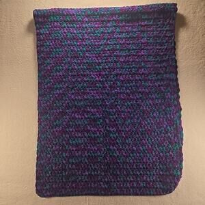 Handmade Crochet Afghan Throw Granny Blanket Green Purples 82x30